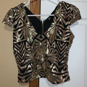 Gold and black sequin top